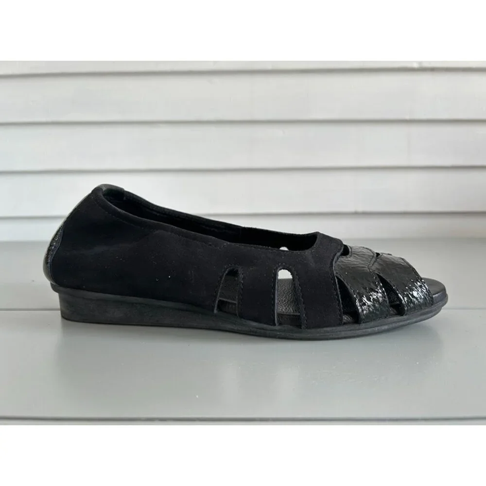 New Arche Womens Black Mix Leather Suede Cutout Ninova Peep Toe Flat EUR Size 37